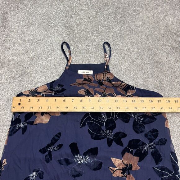 Mod Ref Floral Halter Maxi Tank Dress Womens Small Navy Velvet Burnout Bohemian - Picture 10 of 14